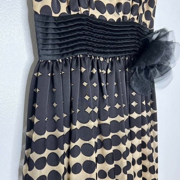 Burlapp Women's Polka Dot Beige and Black V-Neck Dress with Tulle Bow Detail 0 - Picture 5 of 11